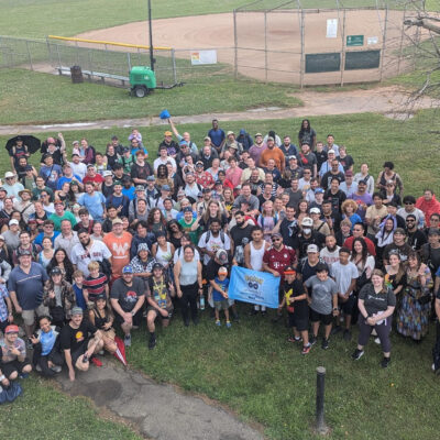 Pokemon Go Fest aerial group photo.